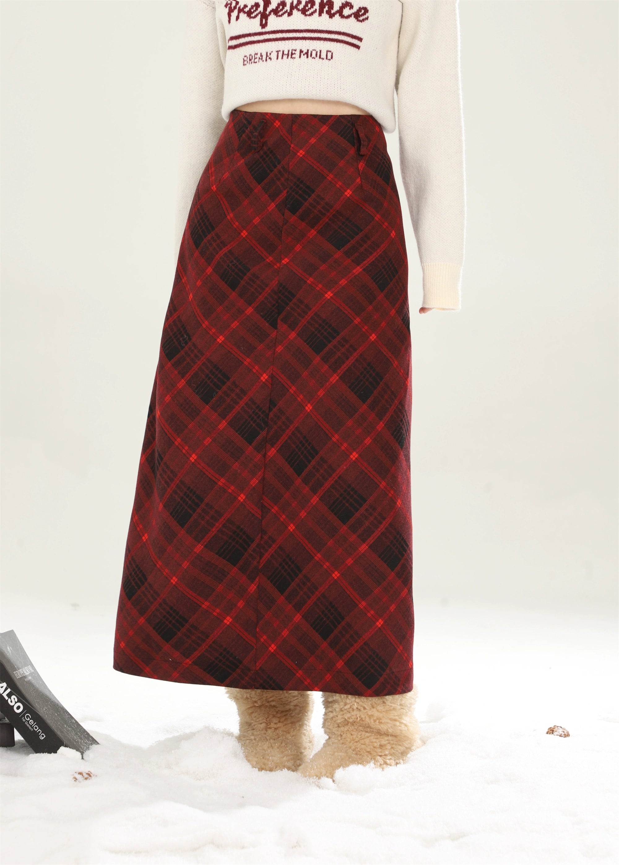 High-Waisted Plaid Skirt