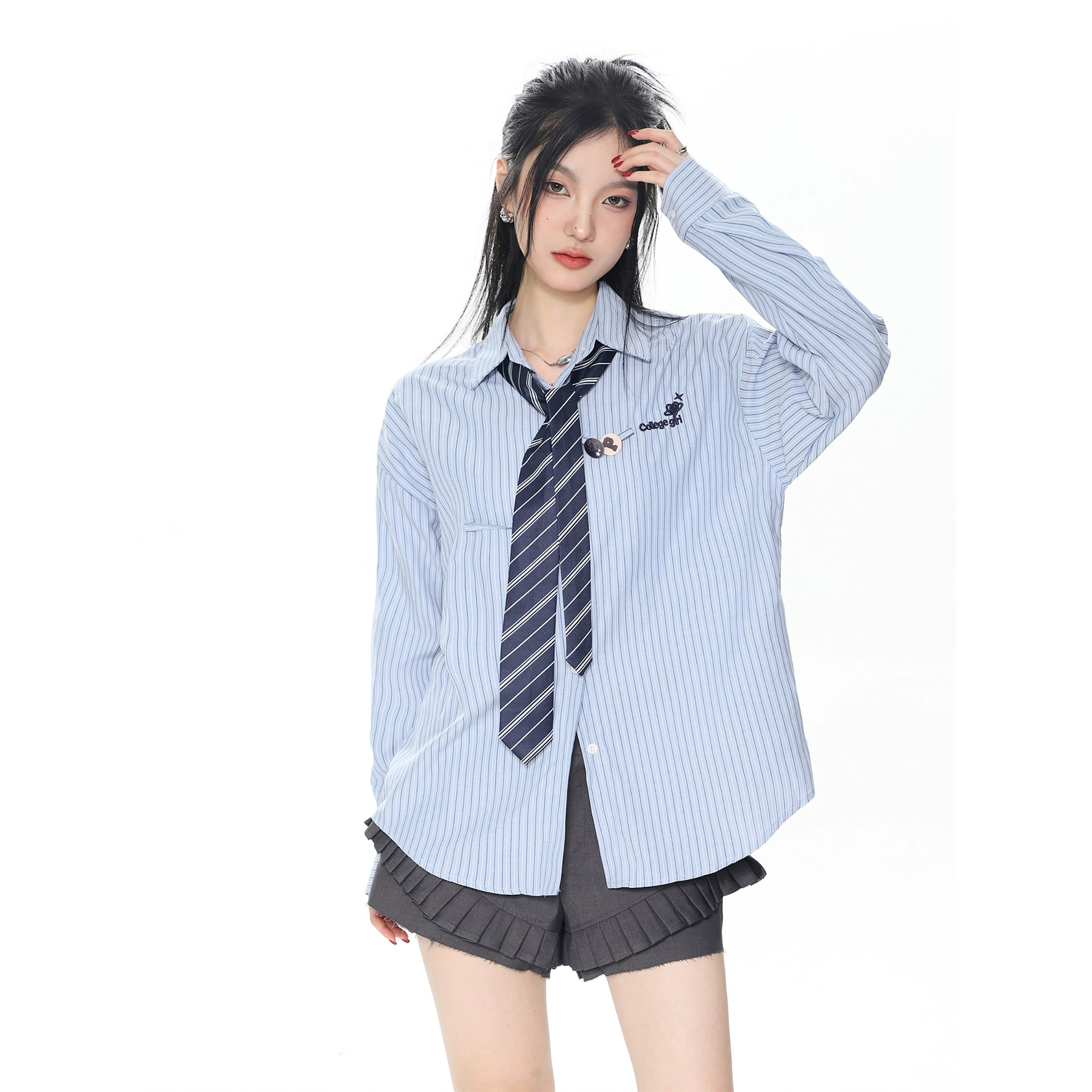 Retro tie long sleeve shirt