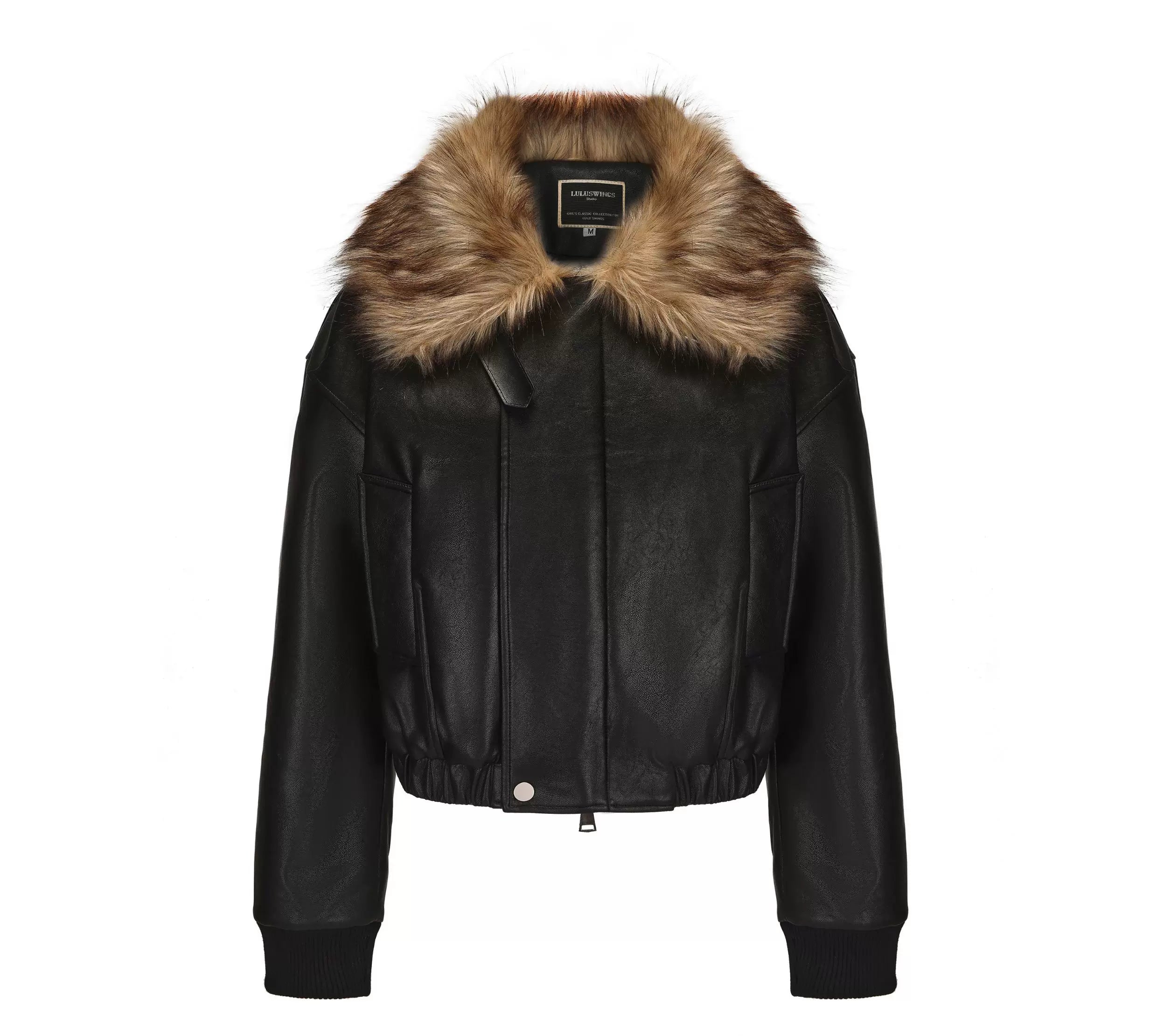 Midnight Aviator Faux‑Fur Bomber Jacket