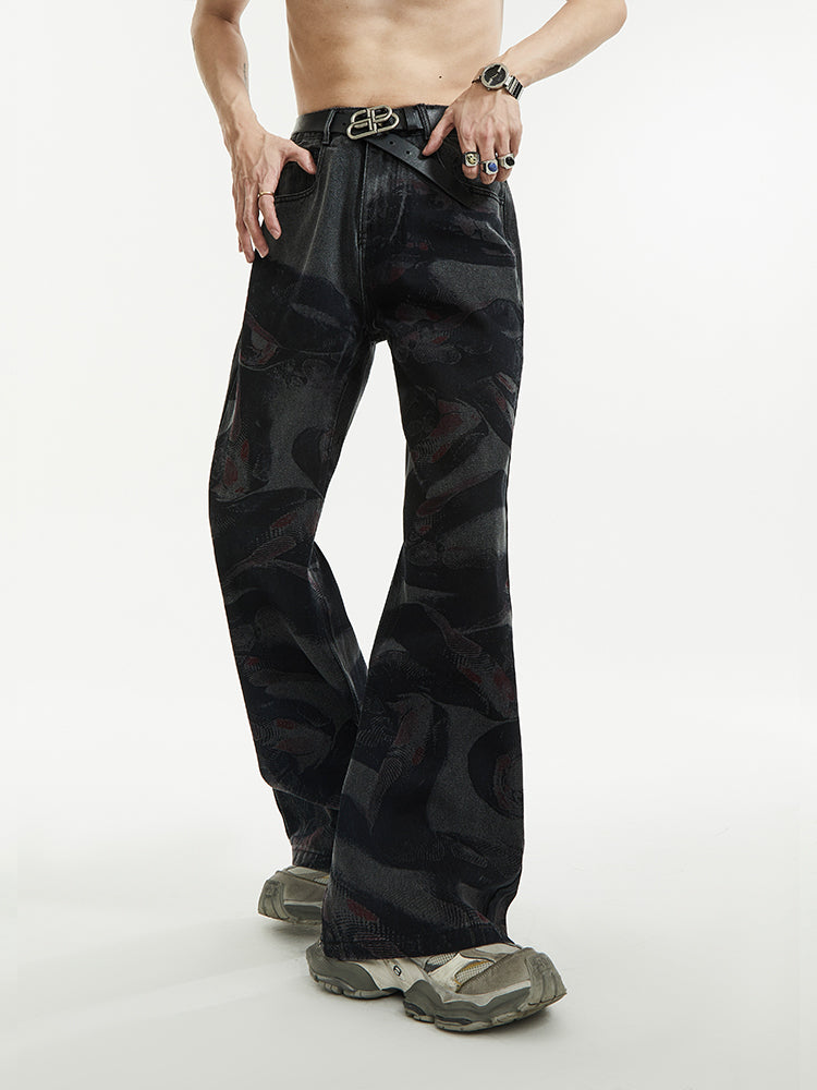 Abstract Print Wide-Leg Jeans
