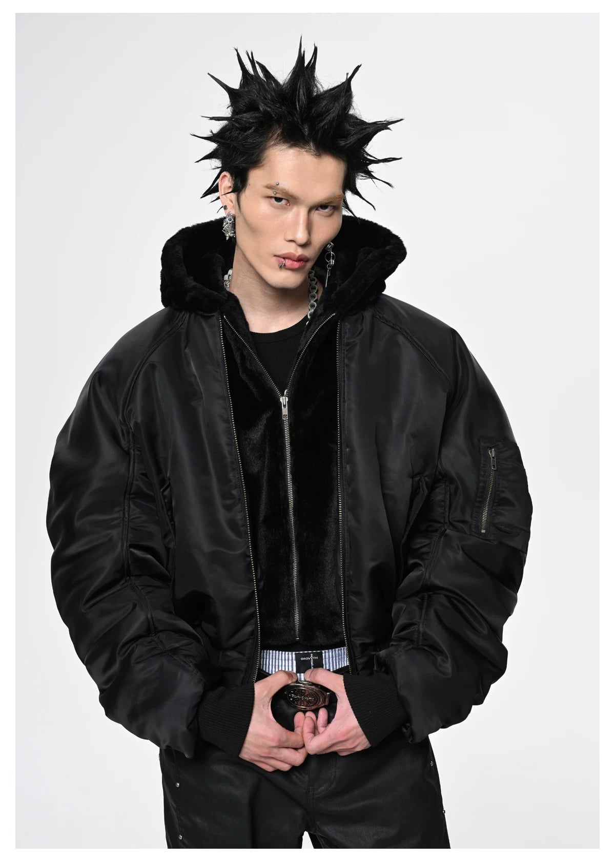 Obsidian Cocoon Hooded Bomber Jacket