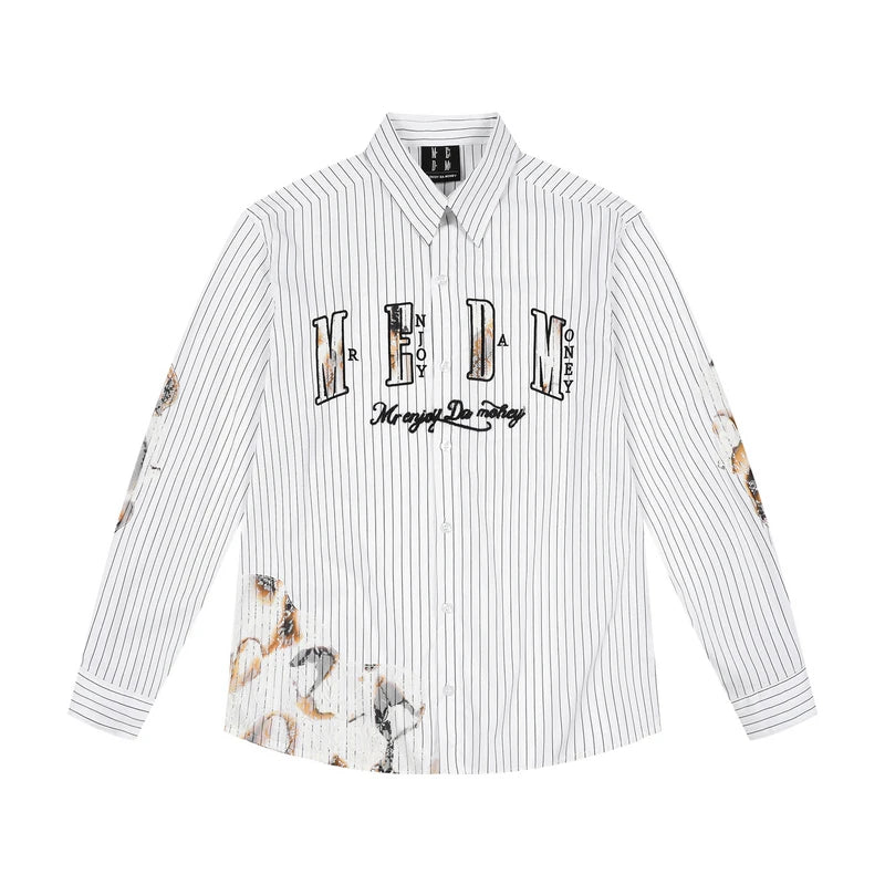 Lace Patchwork Pinstripe Shirt