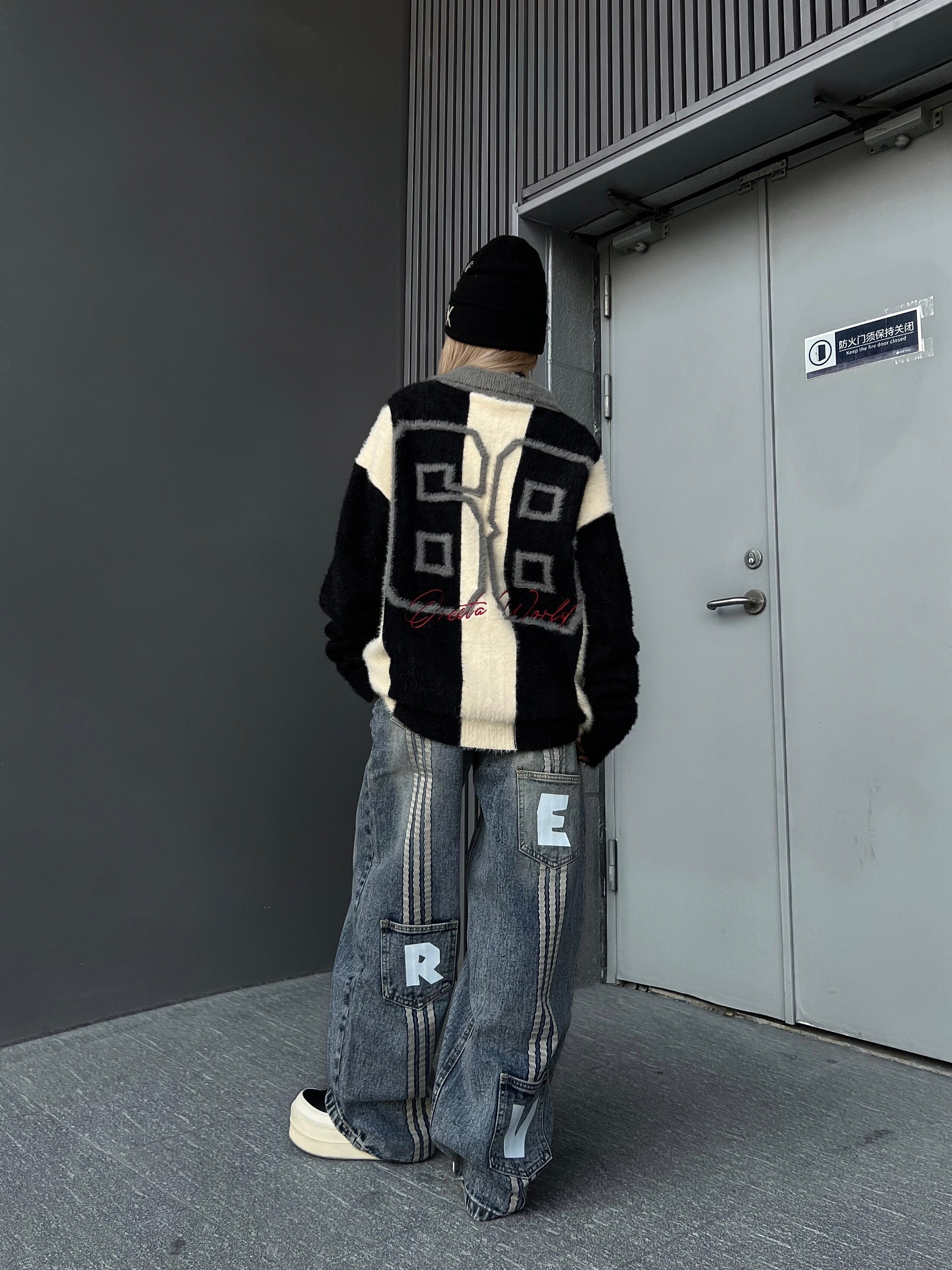 Men's Striped Embroidered Button Polo Knit Sweater
