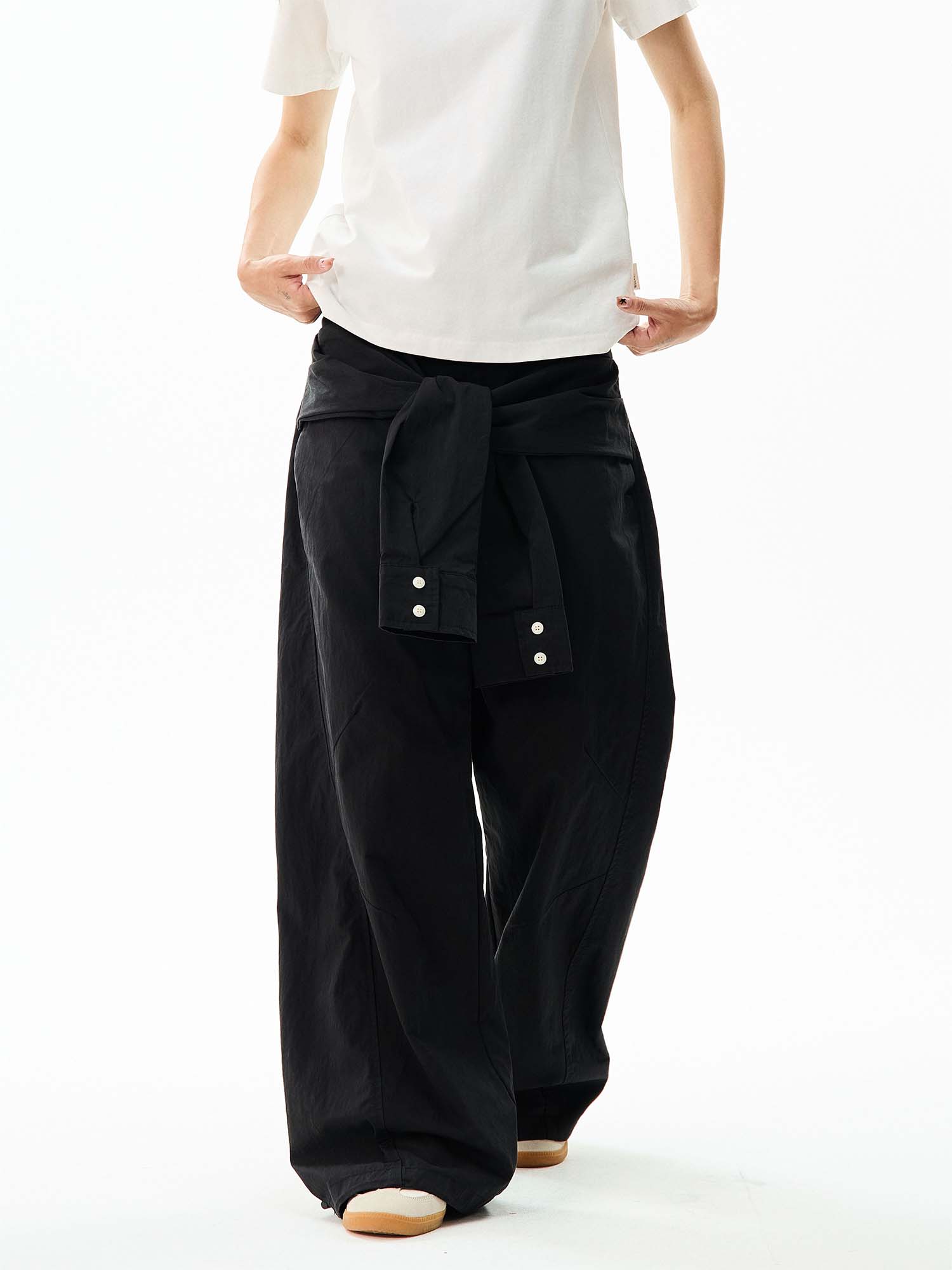 Wide-Leg Cargo Pants with Tie-Front Detail