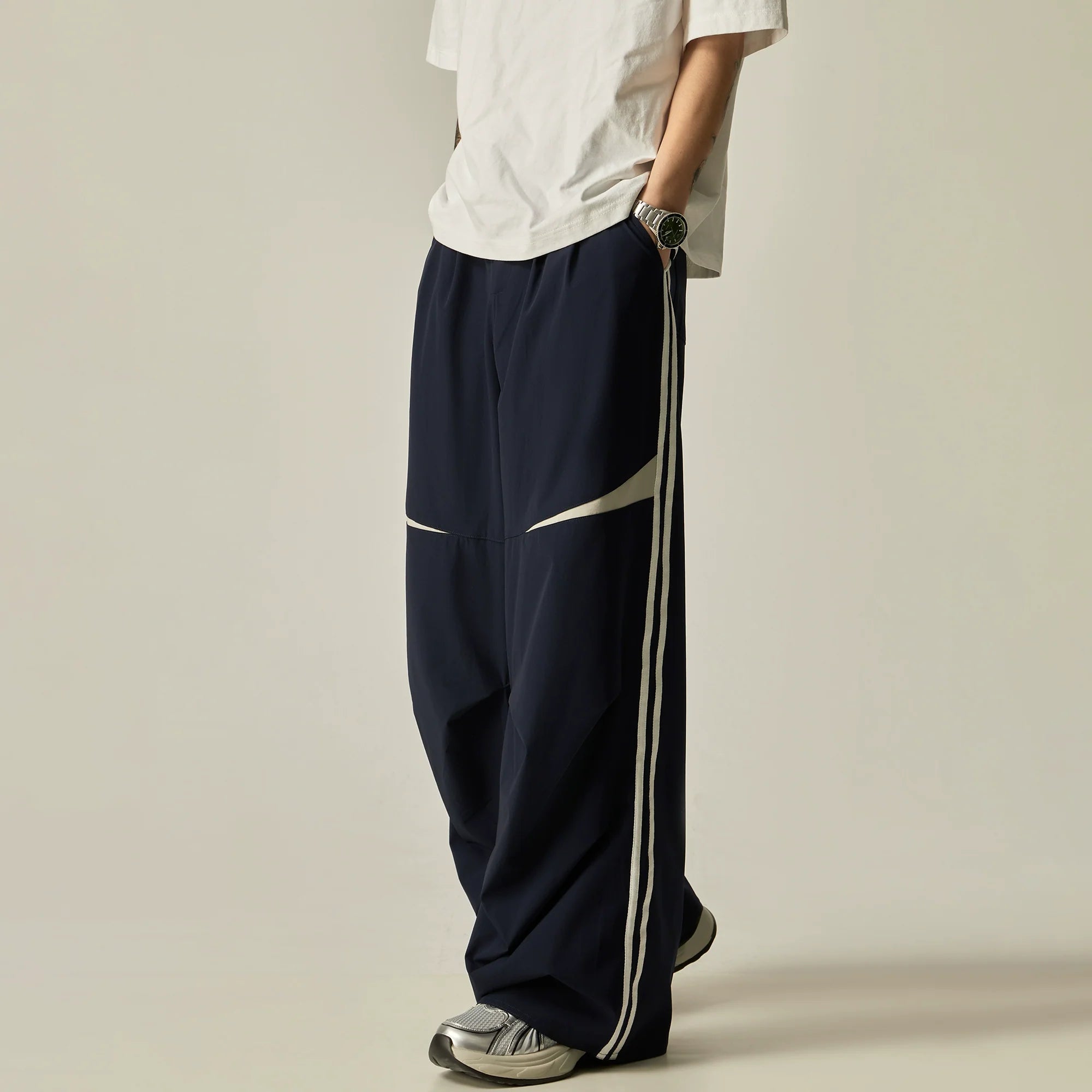 Wide-Leg Tri-Stripe Athletic Pants