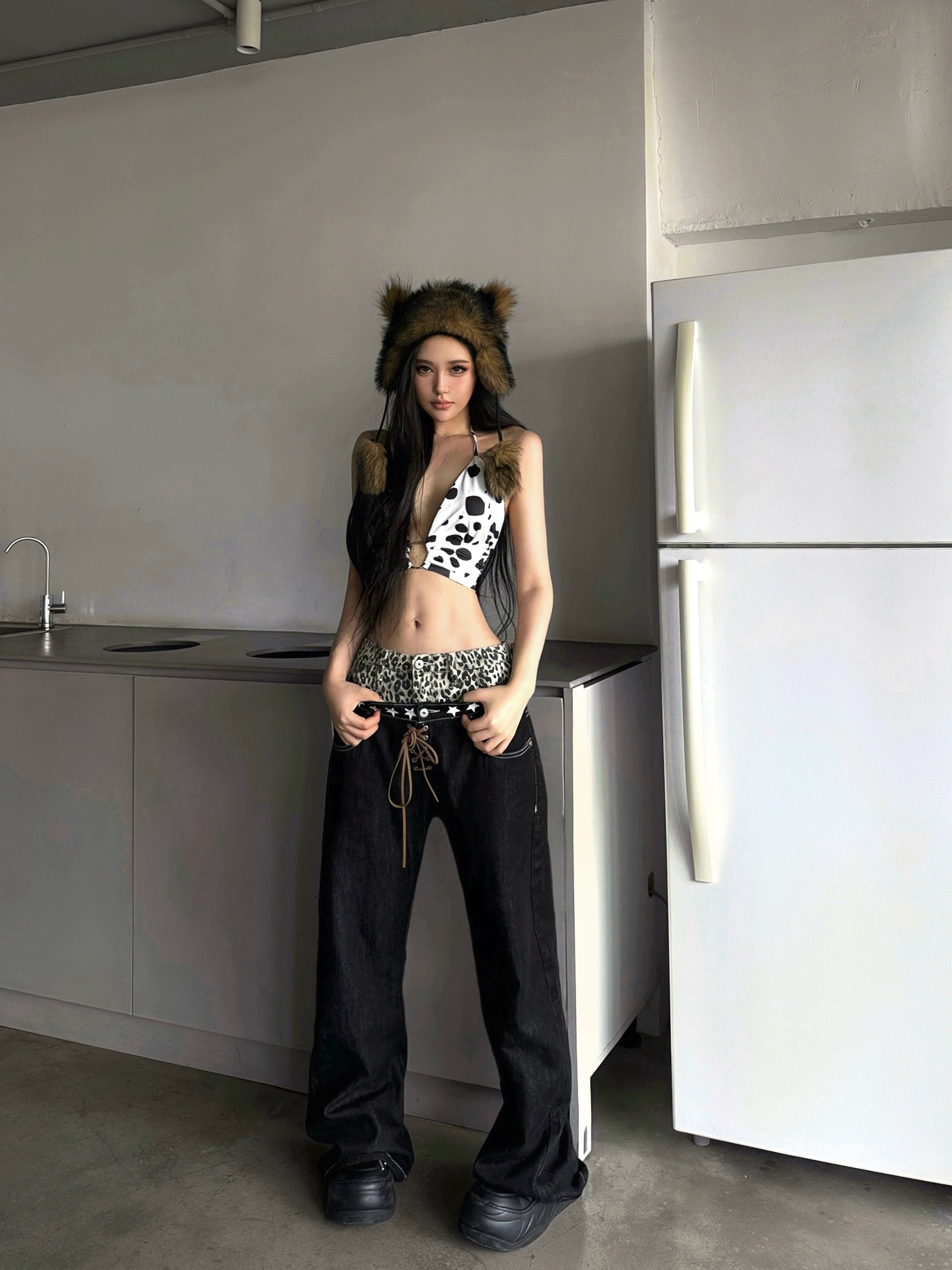 RogueStellar Lace-Up Wide Jeans