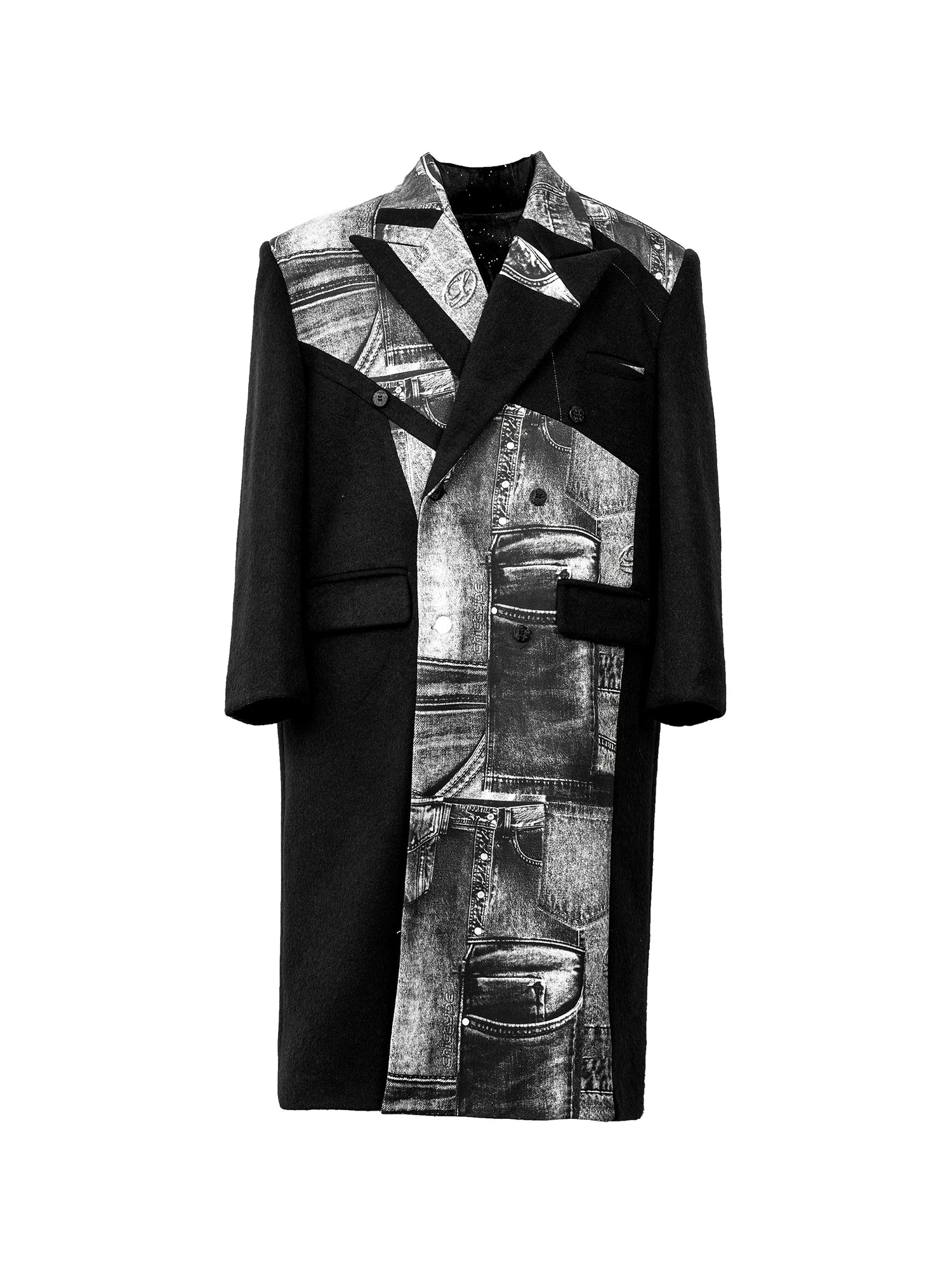Monochrome Relic Spliced Denim Panel Overcoat