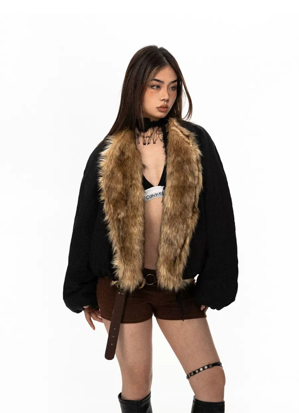 Fur Collar Wide Flight Jacket - chiclara