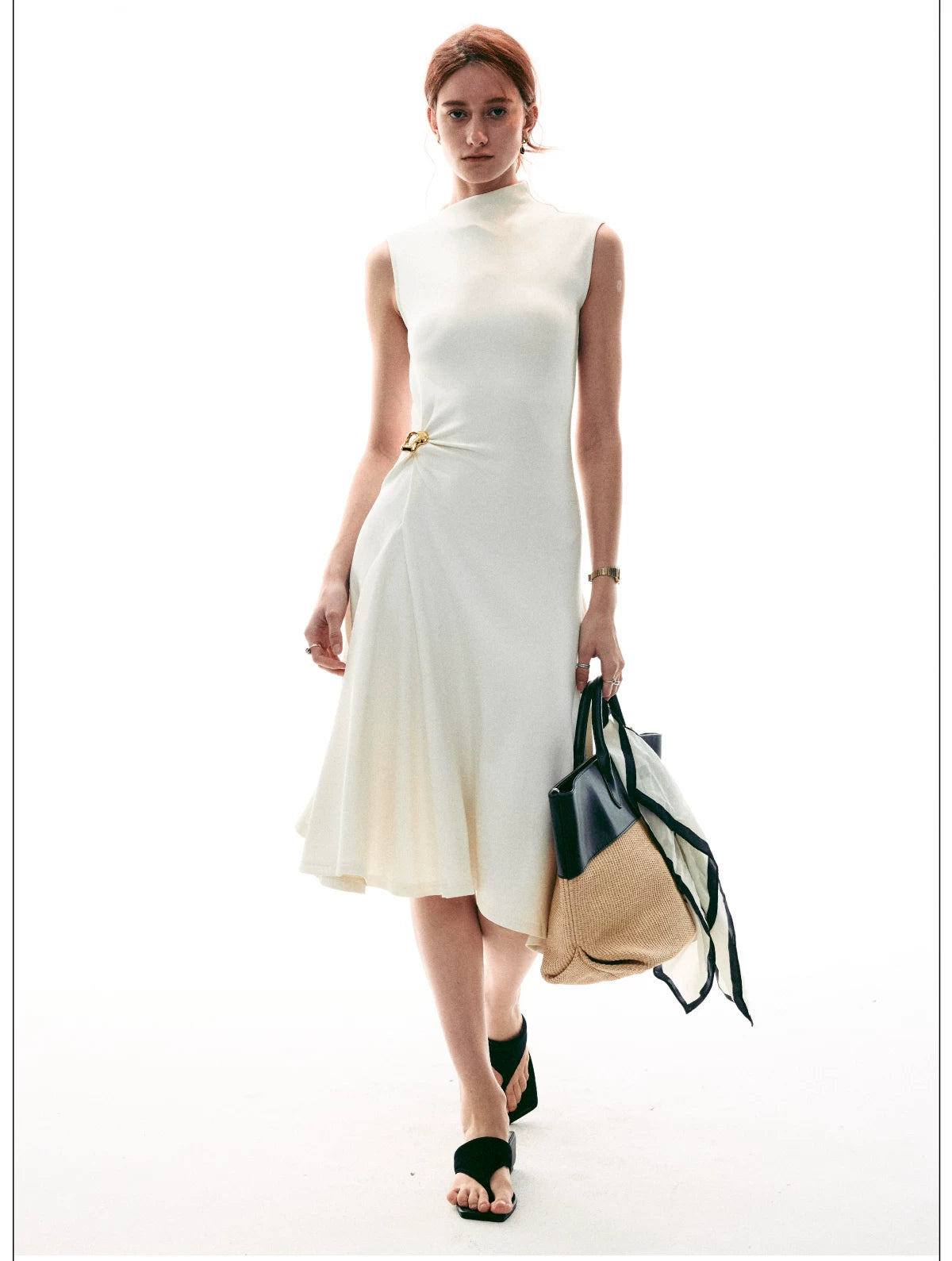 Sculpted Buckle Fit-Flare Dress