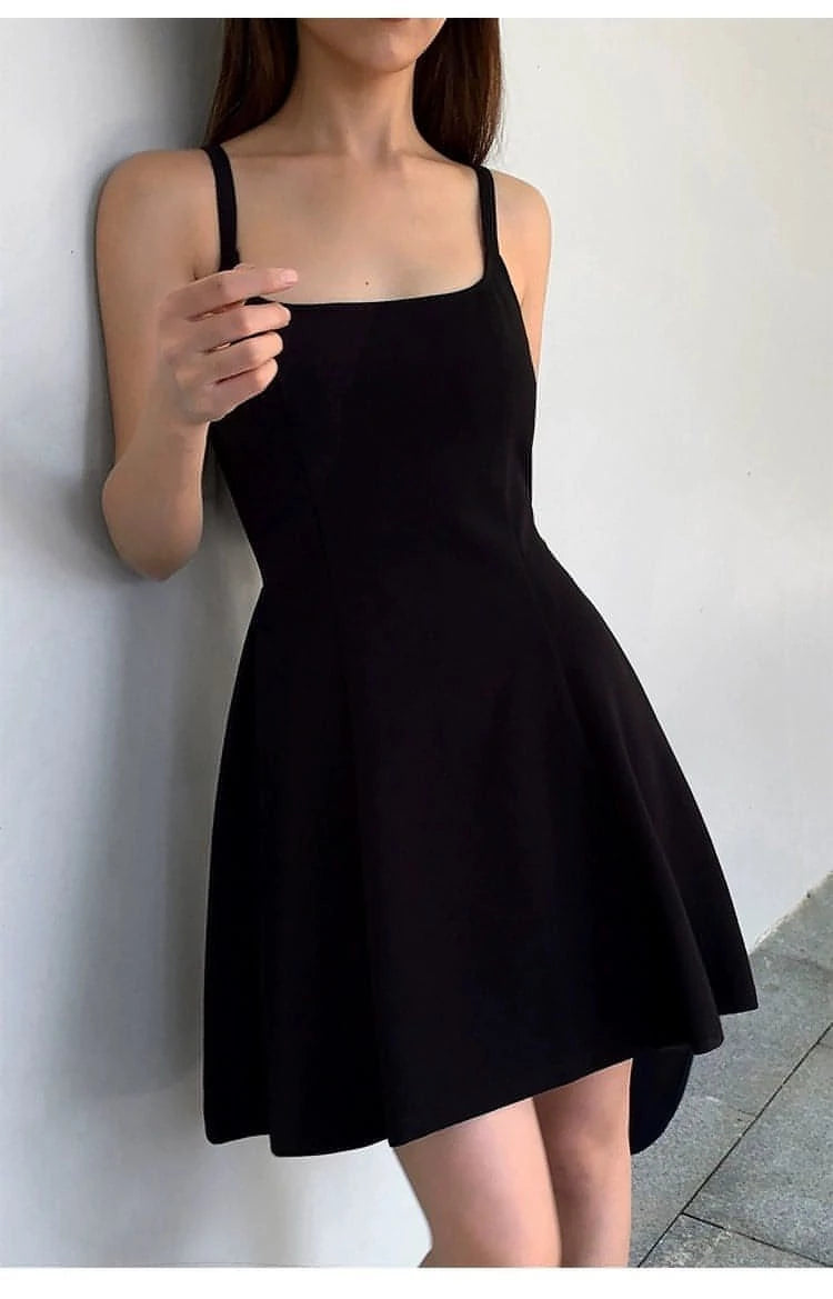 Summer Collection: Black Square-Neck A-Line Dress - chiclara