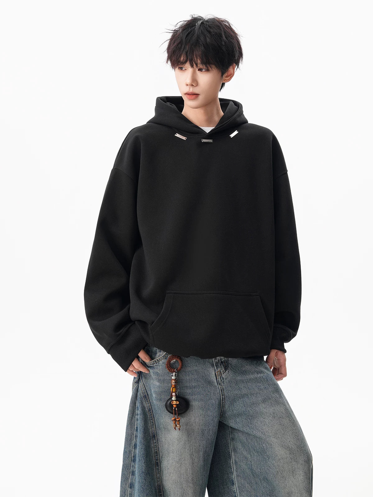 Noir Minimal Drop‑Shoulder Hoodie