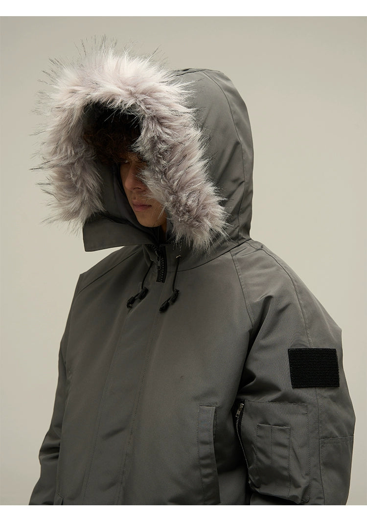 Full Zip Front Fur Hooded Puffer Jacket