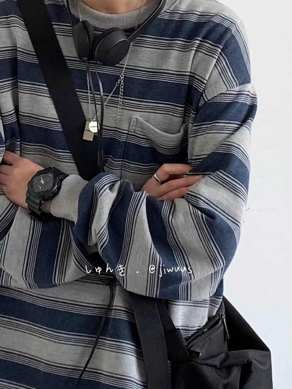 Navy Grey Striped Long Sleeve
