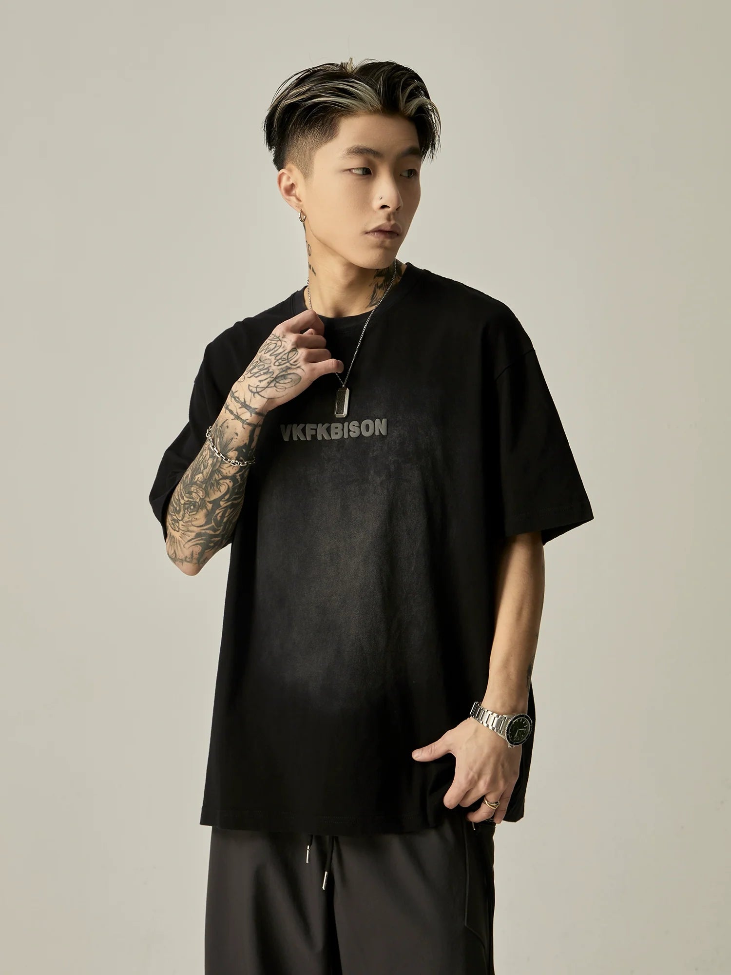 VKFKBISON Black Oversized Logo Tee