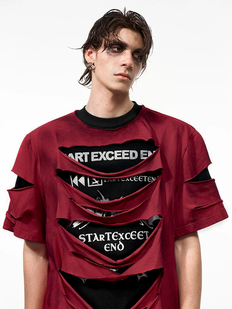 Slashed Text Layered Tee & Micro Flare Pants Setup