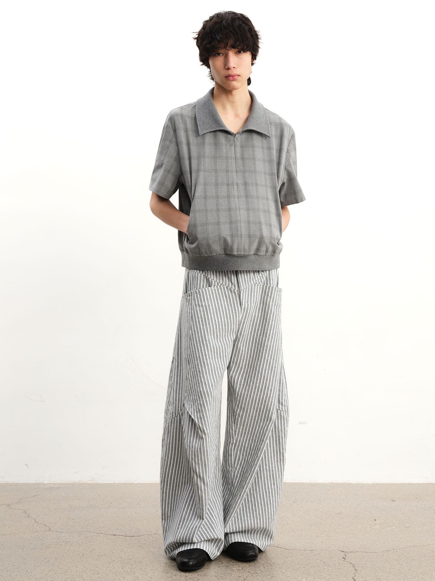 Vertical-Stripe Wide-Leg Balloon Trousers