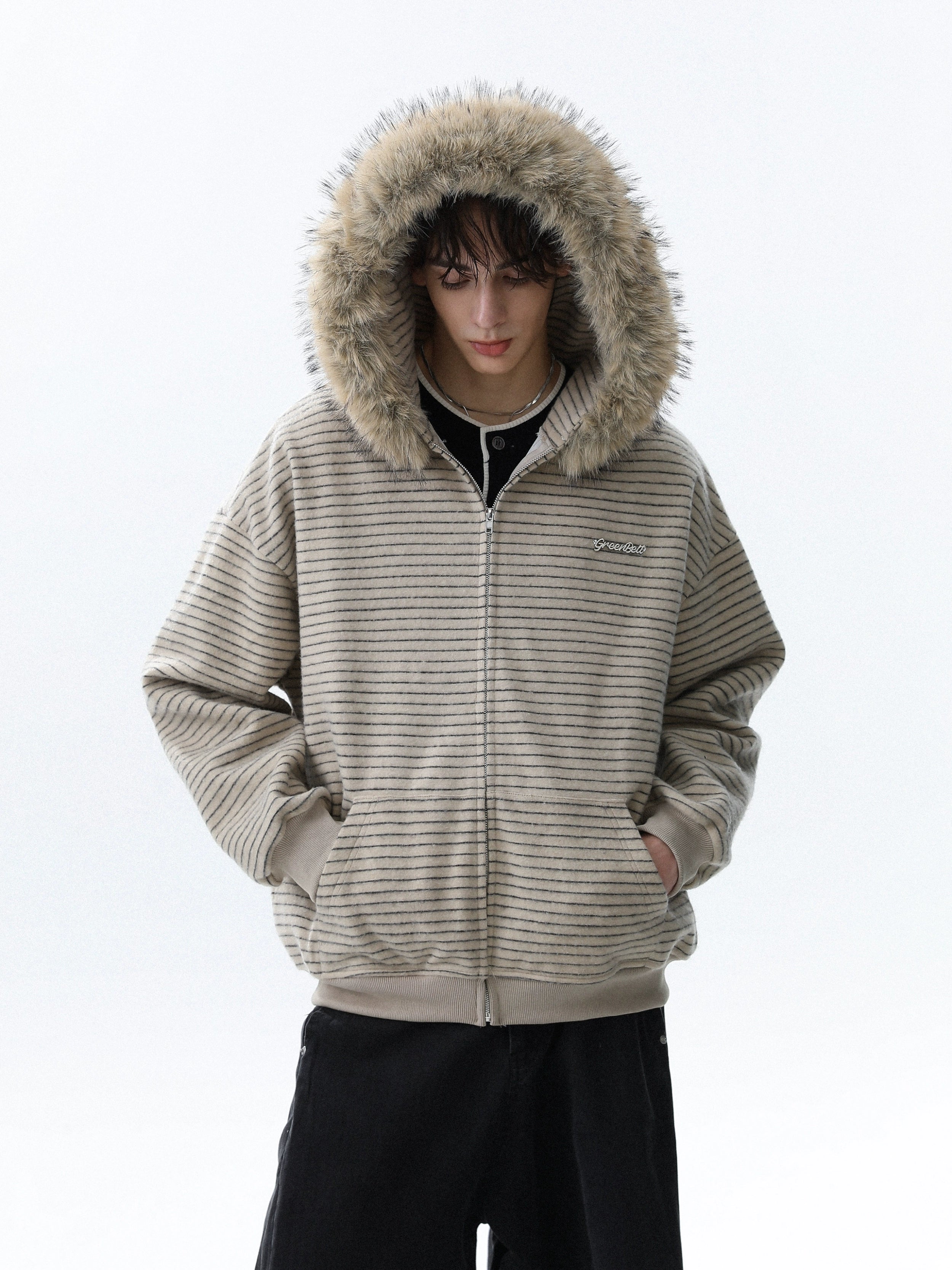 Frostline Striped Faux Fur Hoodie