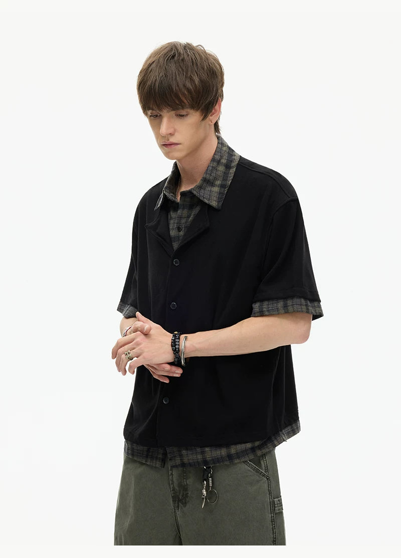 Layered Plaid Hem Knit Shirt