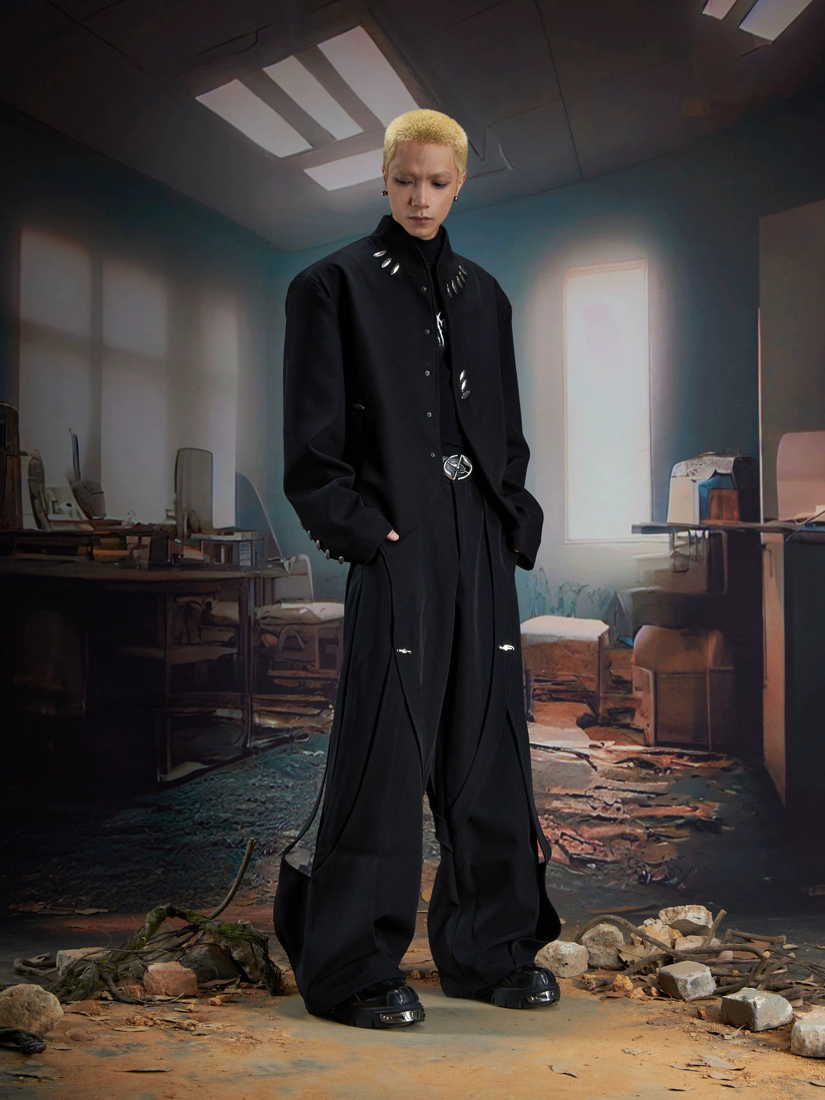 Midnight Eclipse Draped Flare Trousers