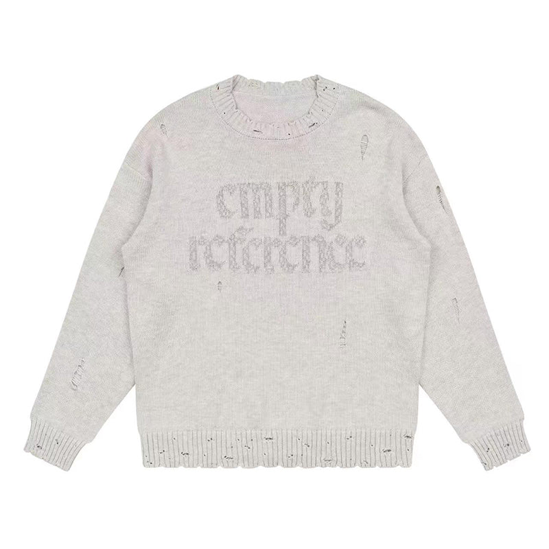 Edgy Gray Hole Logo Knit Sweater - chiclara