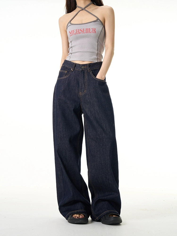 Mid-Rise Dark Wash Wide-Leg Jeans
