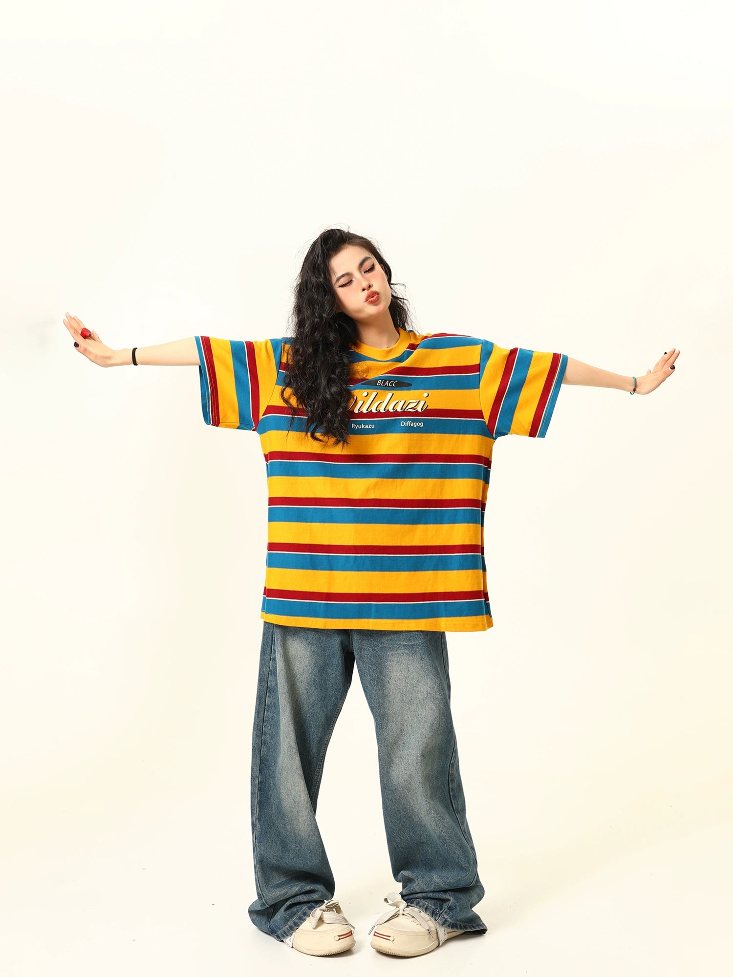 Wildazi Retro Striped Oversized Tee