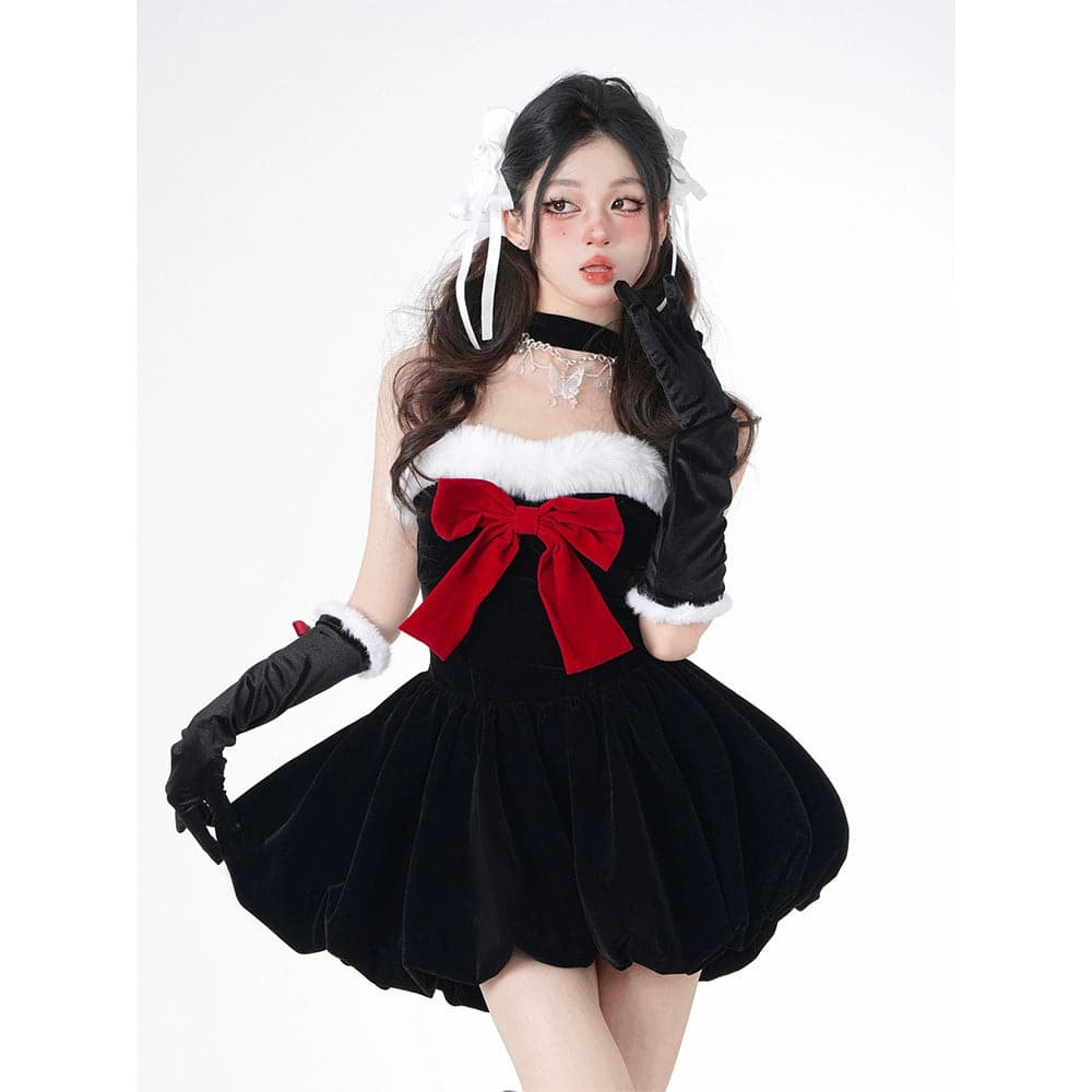 Black Strapless Dress With Bud Skirt - chiclara