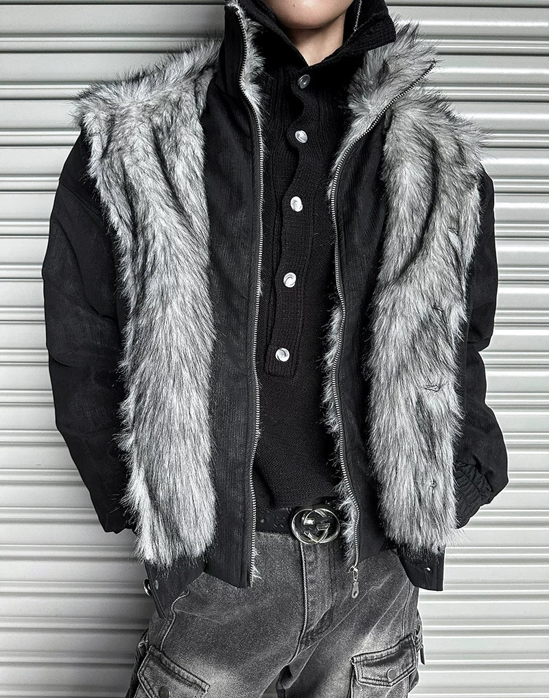 Frostbite V-Line Wolf-Fur Bomber Jacket