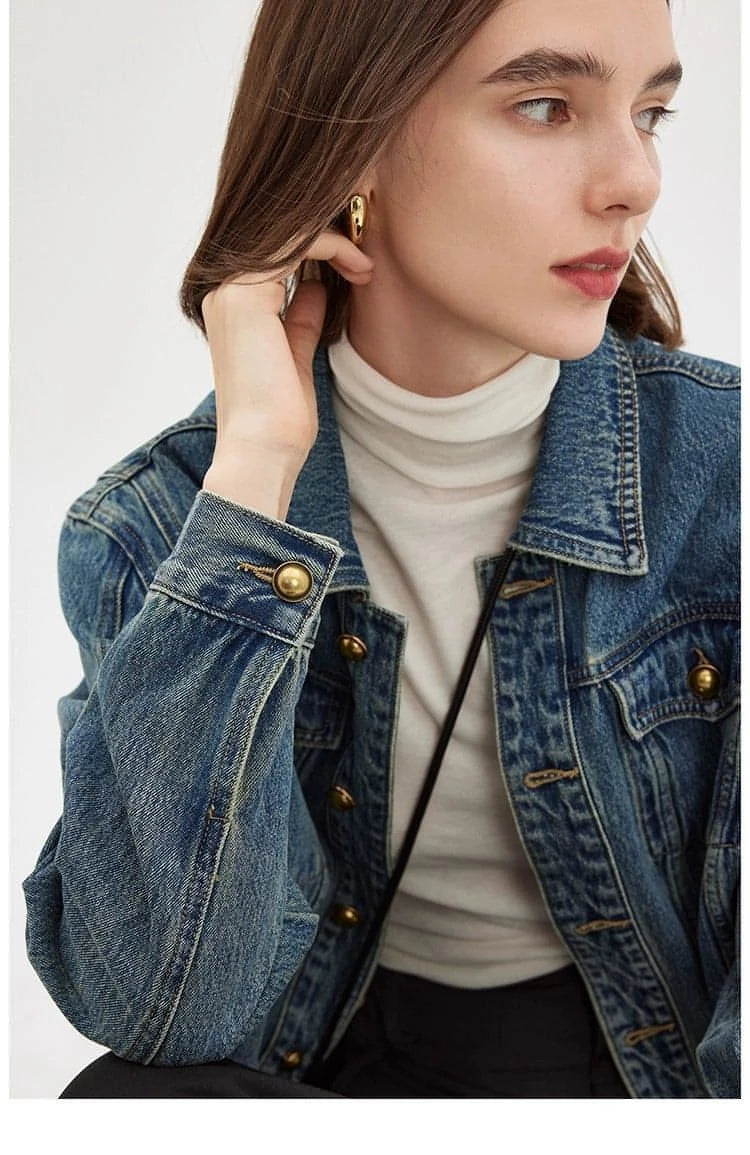 Vintage Casual Denim Jacket With Frayed Hem - chiclara