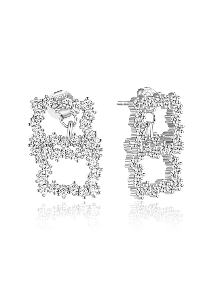 Openwork Square Crystal Earrings - view 1