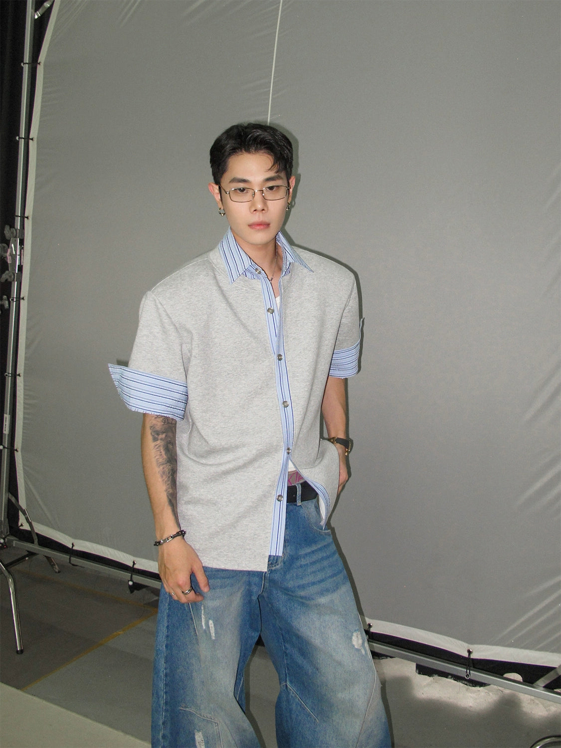 Dual Texture Fusion Button Shirt
