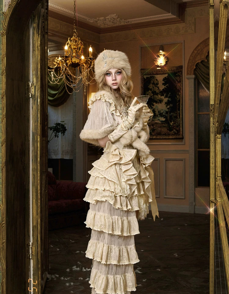 Ivory Faux Fur Lace Capelet