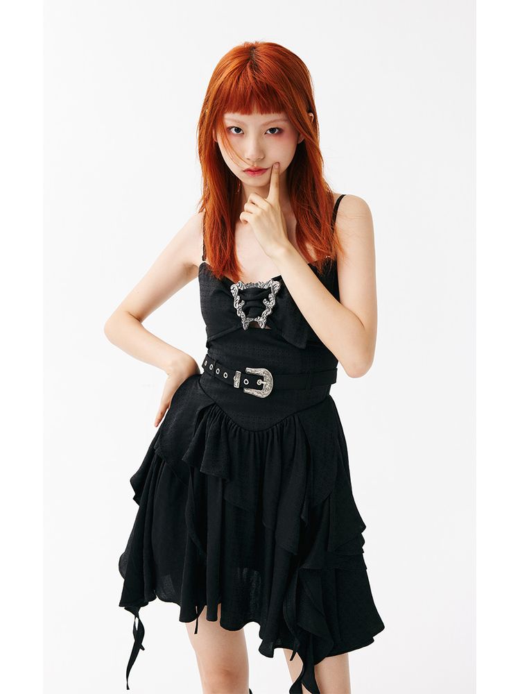 Ruffled Lace-up Corset Dress