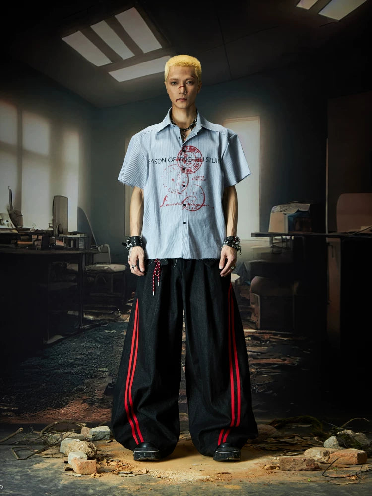 Fearless Graffiti Pinstripe Camp Shirt