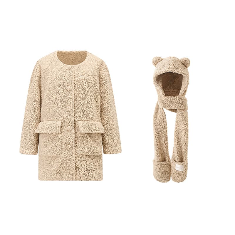 1Jinn Classic Regular Pajamas Set With Straight Cut Home Suit, Plush Jacket And Teddy Bear Ear Hat - chiclara