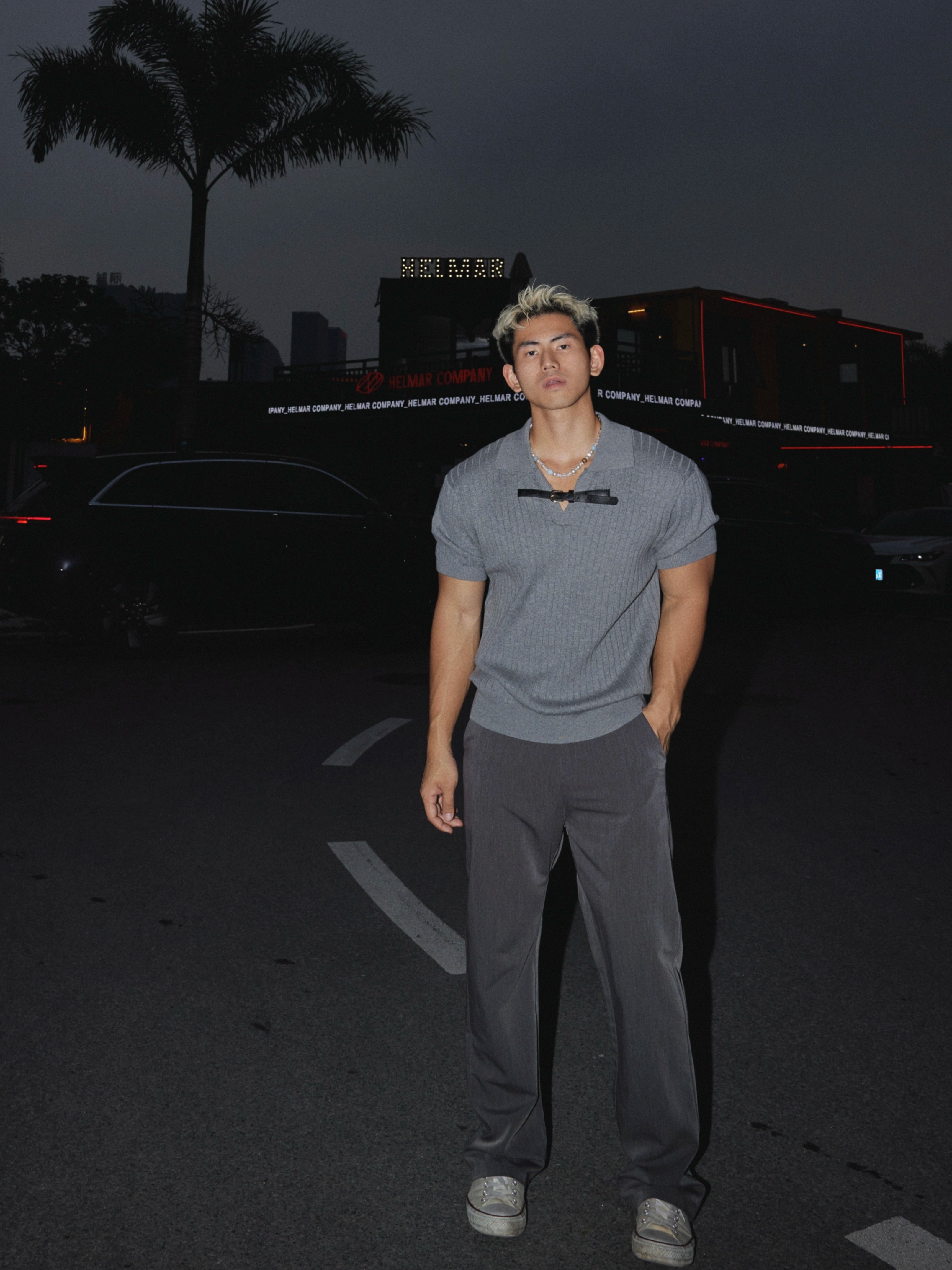Ribbed Knit Short Sleeve Polo with Front Tie Detail