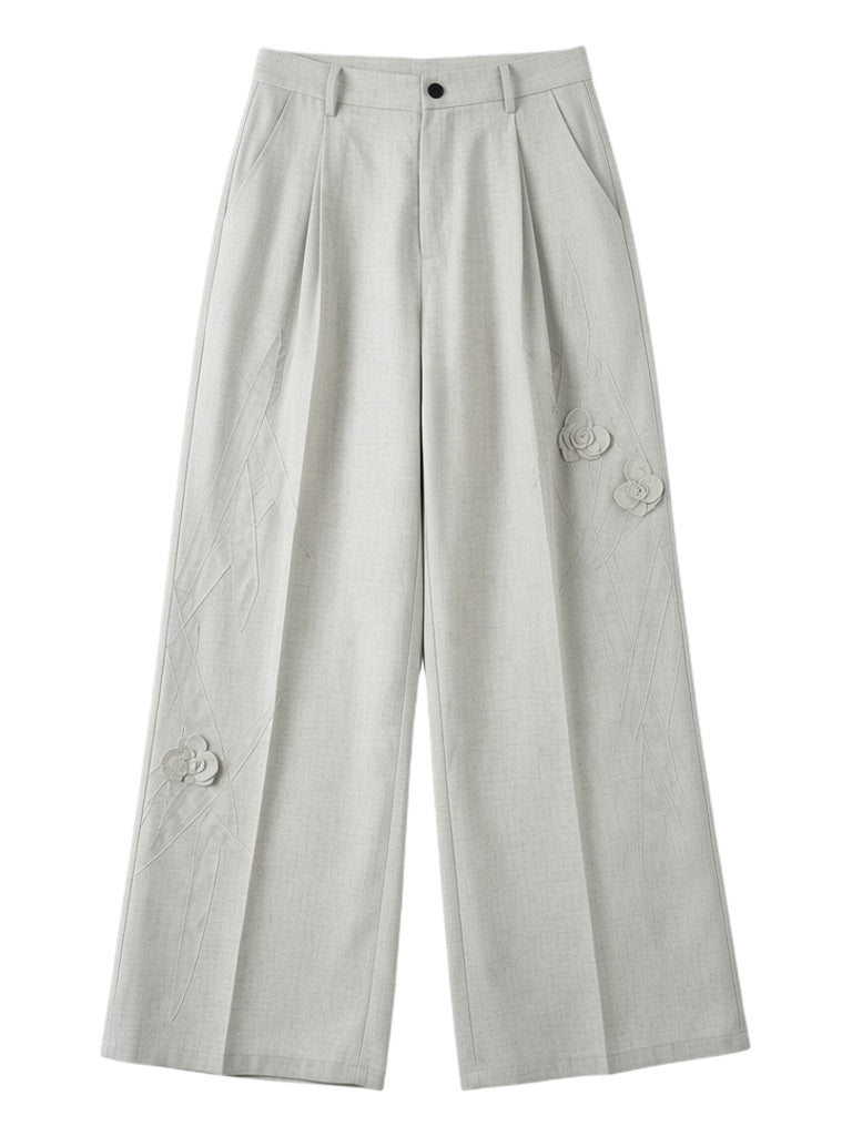 Morning Haze Linen Wide‑Leg Trousers
