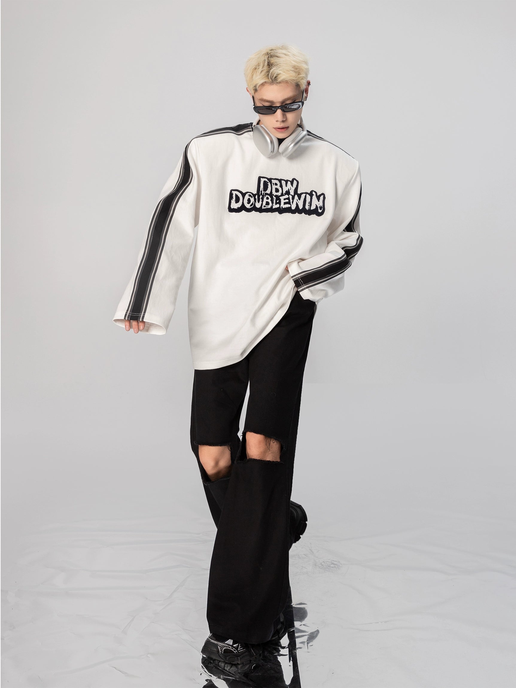 Monochrome Streak Varsity Sweatshirt