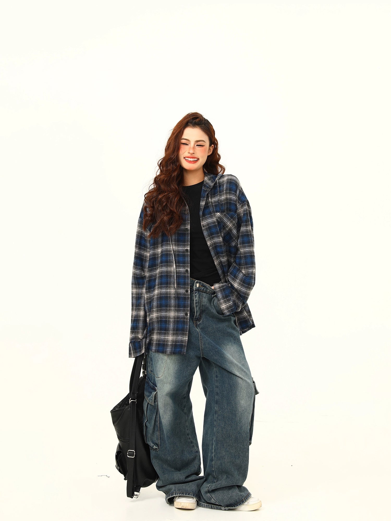 Blue Plaid Oversized Flannel Shirt