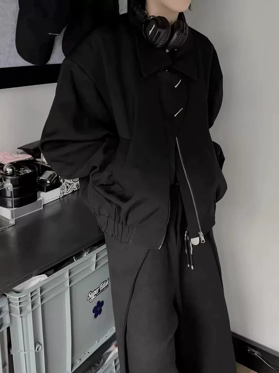 Black Bomber Jacket with Zipper Front