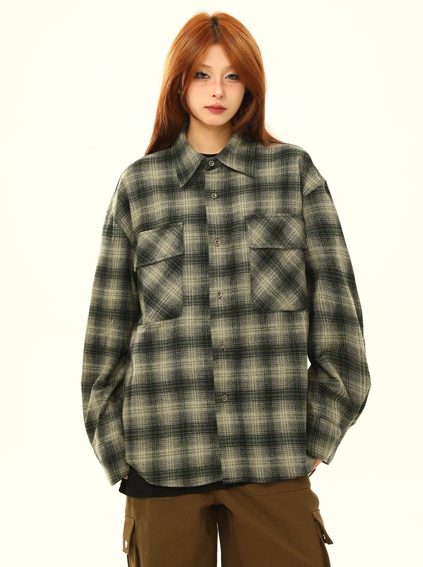 Retro Oversized Plaid Flannel Shirt