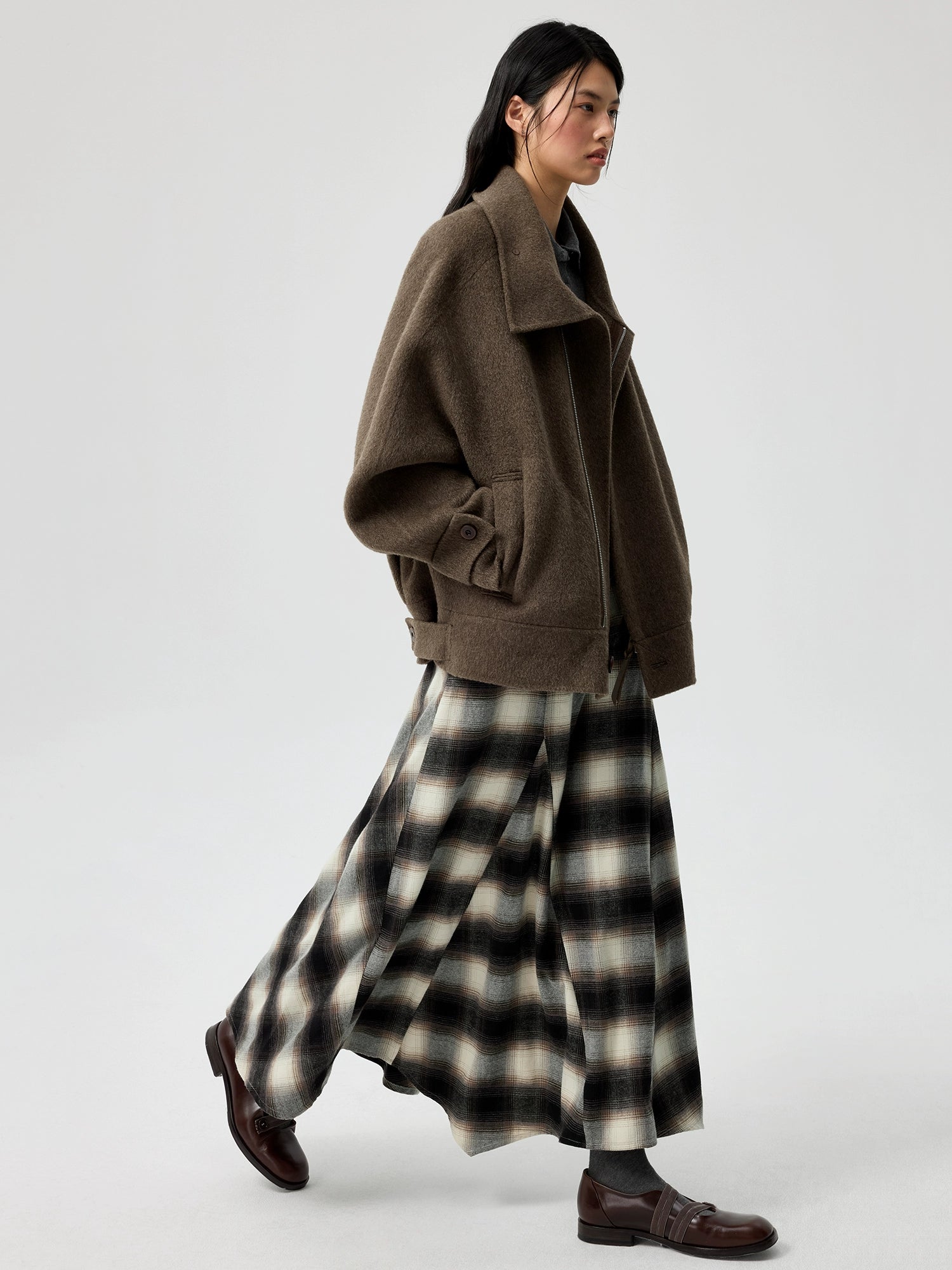 Vintage A-Line Plaid Wool Maxi Skirt
