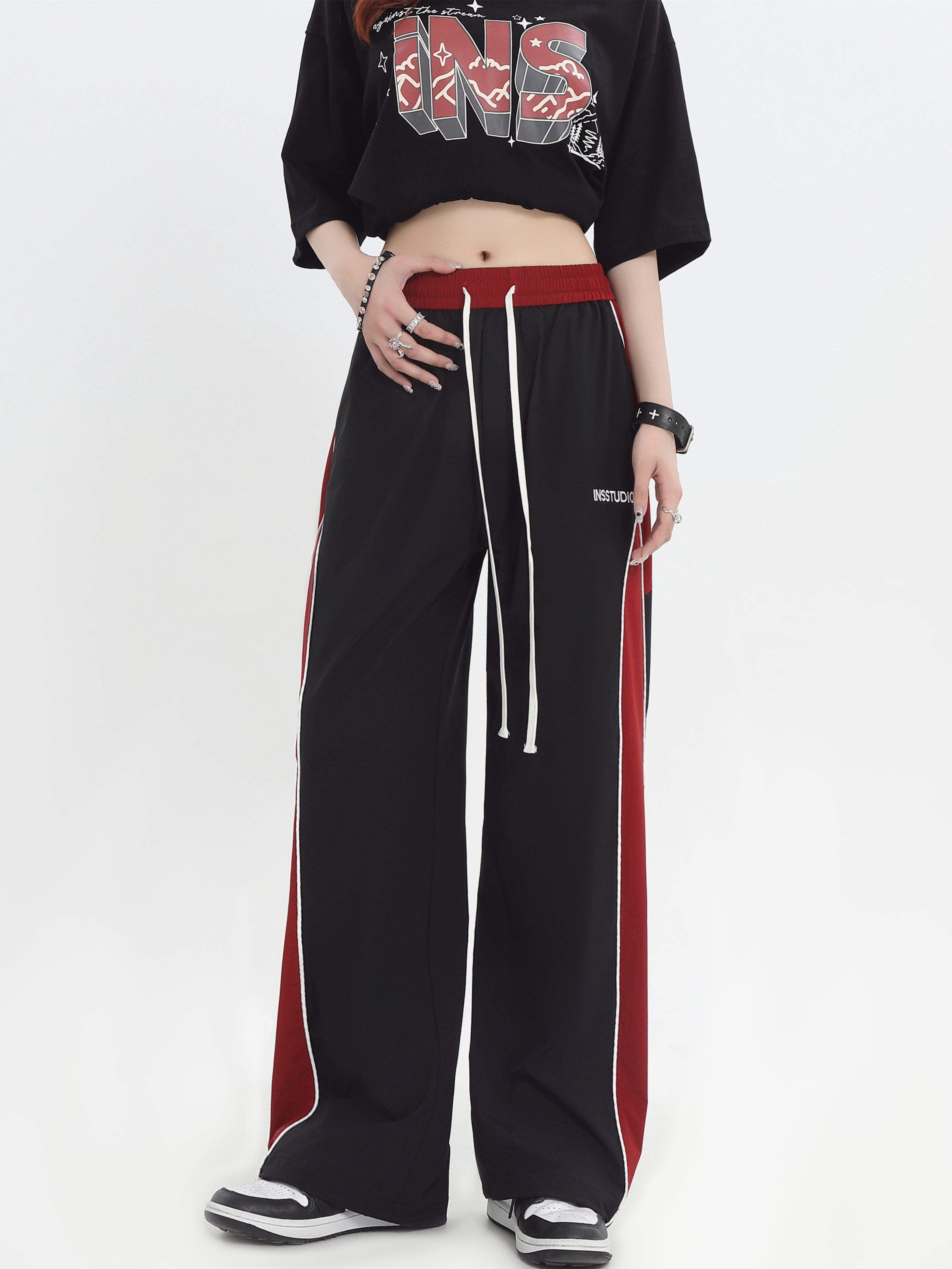 Contrast Stitched Clip Strip Casual Trousers - chiclara