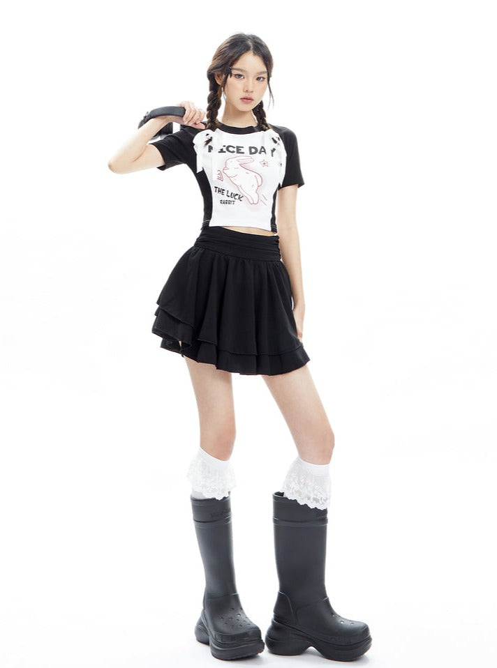 Nice Day Lucky Rabbit Raglan Crop Tee