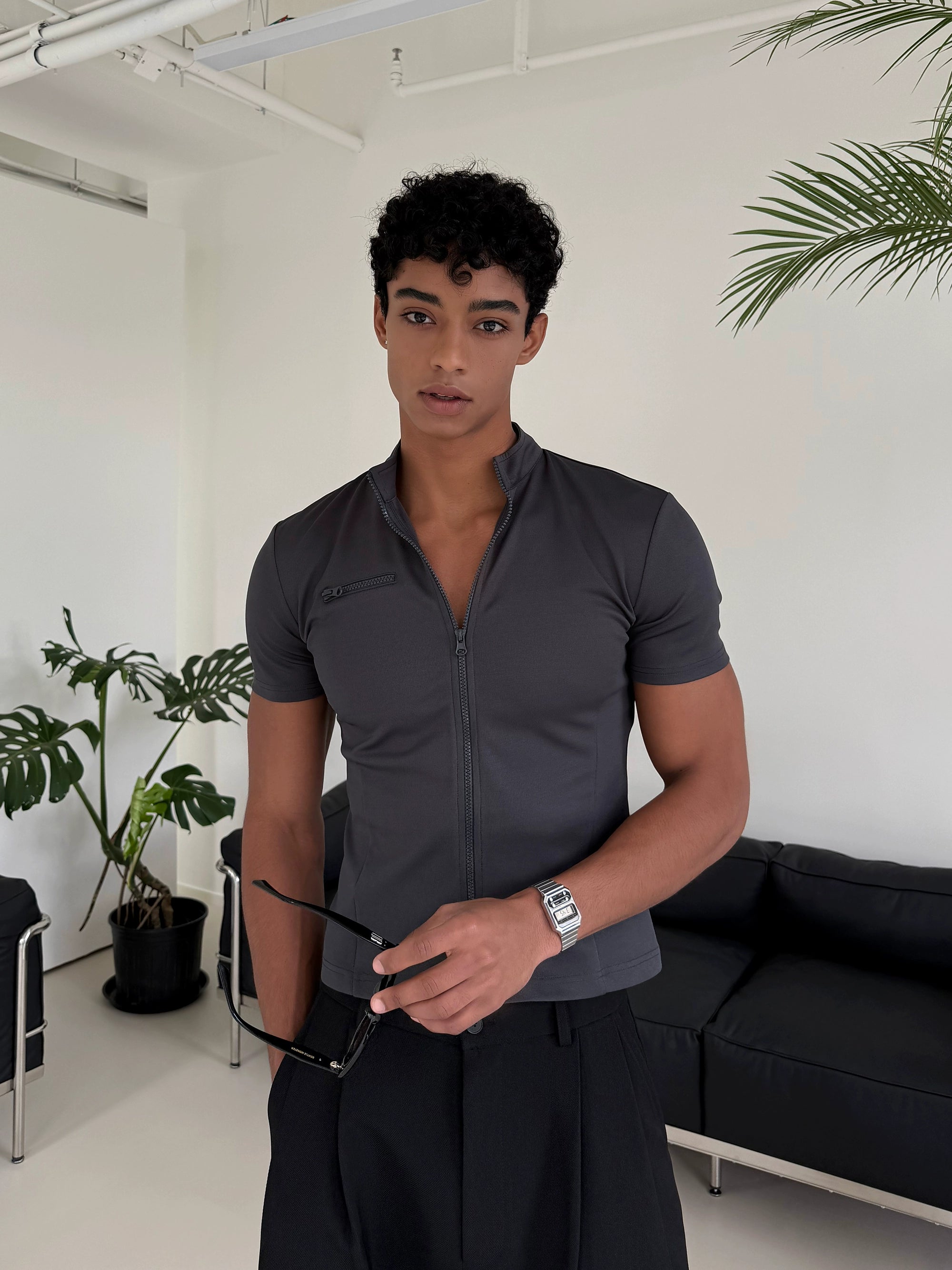 Slim Fit Zipper Polo Shirt