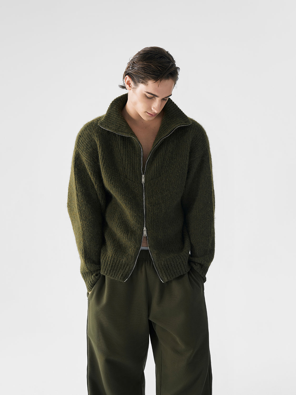 Turn-Down Cozy Zip Knit Sweater