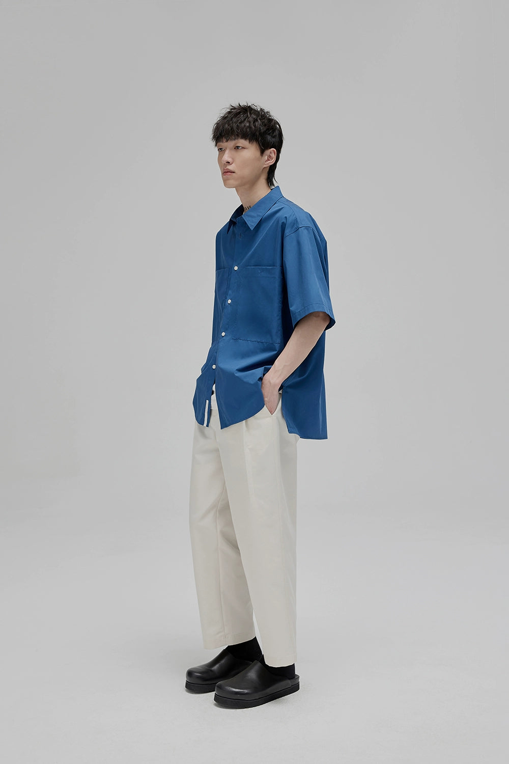 Square Collar Patch Pocket Short Sleeve Shirt