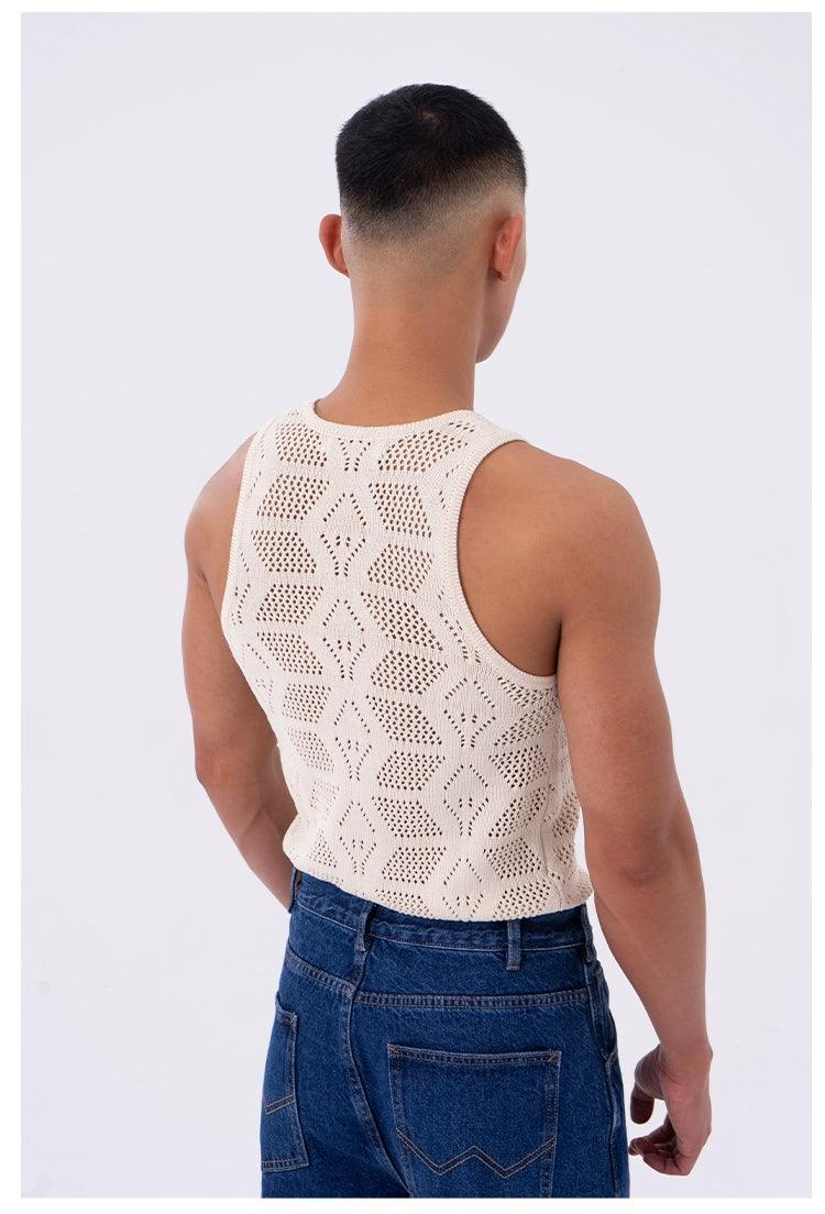 Geometric Lace Knit Tank Top - chiclara