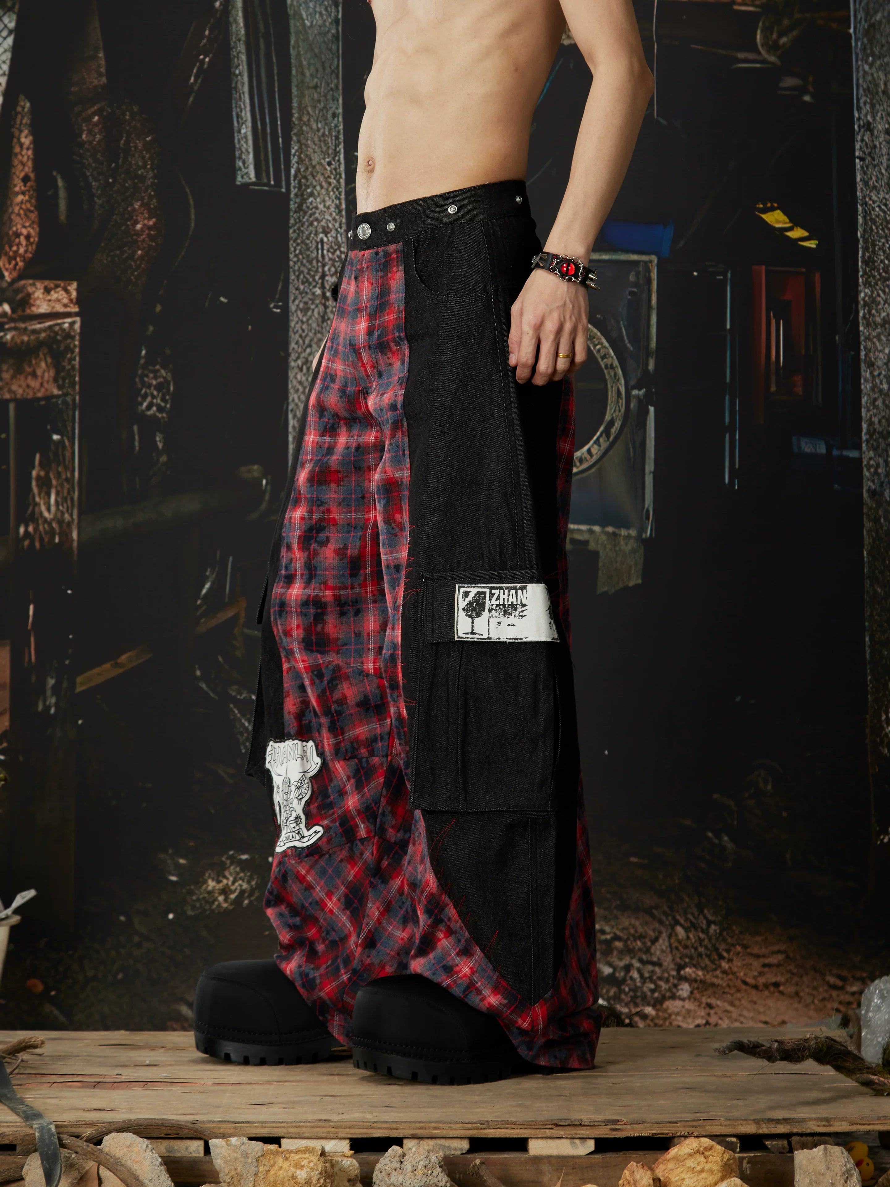 Riot Plaid Layered Trench Cargo Pants