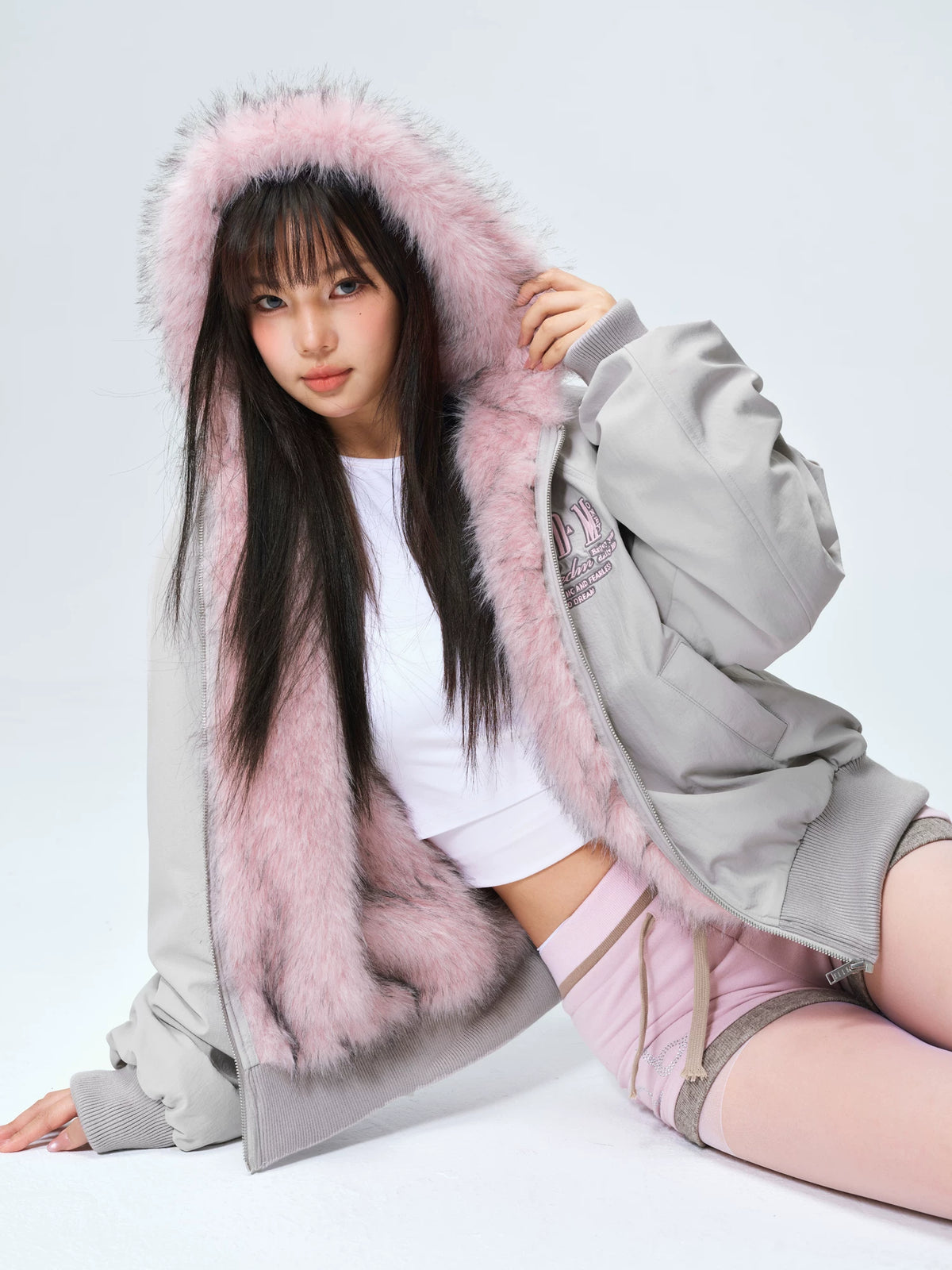 Faux Fur Trim Oversized Bomber Jacket